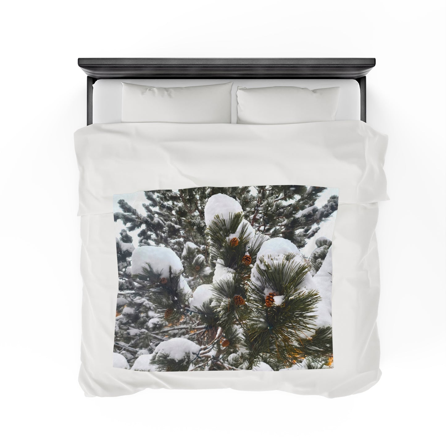 Blanket Velveteen Plush - Pine cones with snow