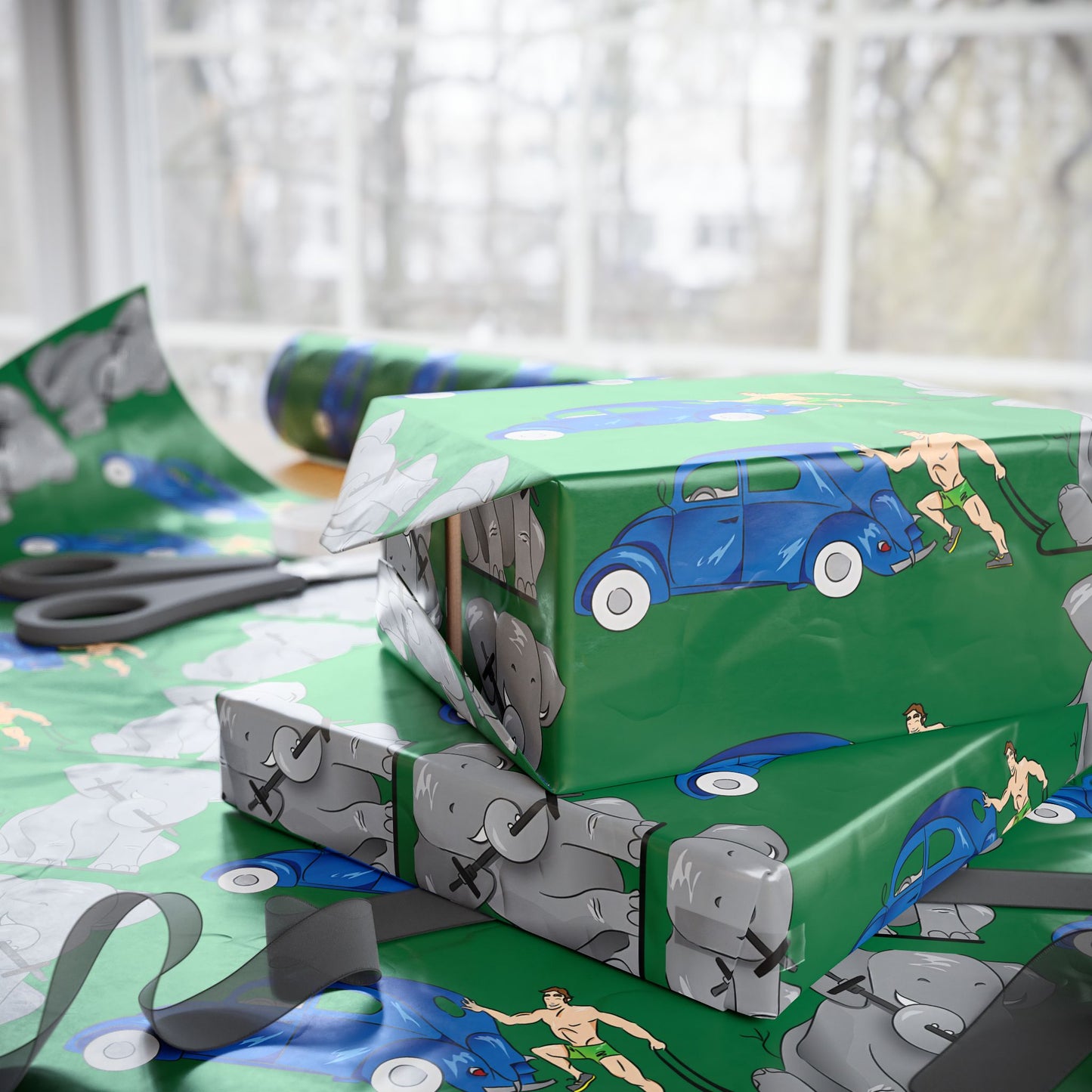 Wrapping Paper - Strong white man   (green paper)