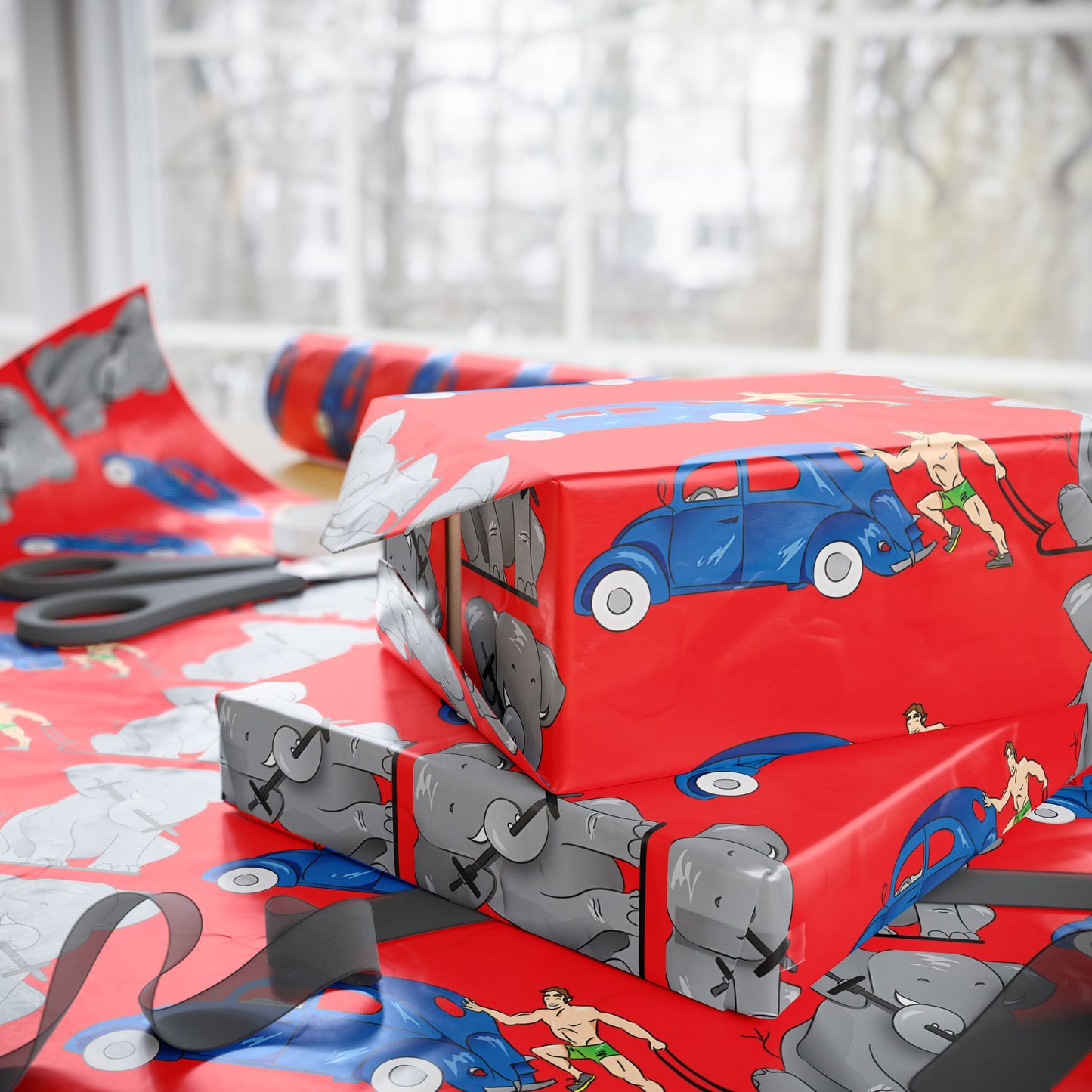 Wrapping Paper - Strong white man   (red paper)