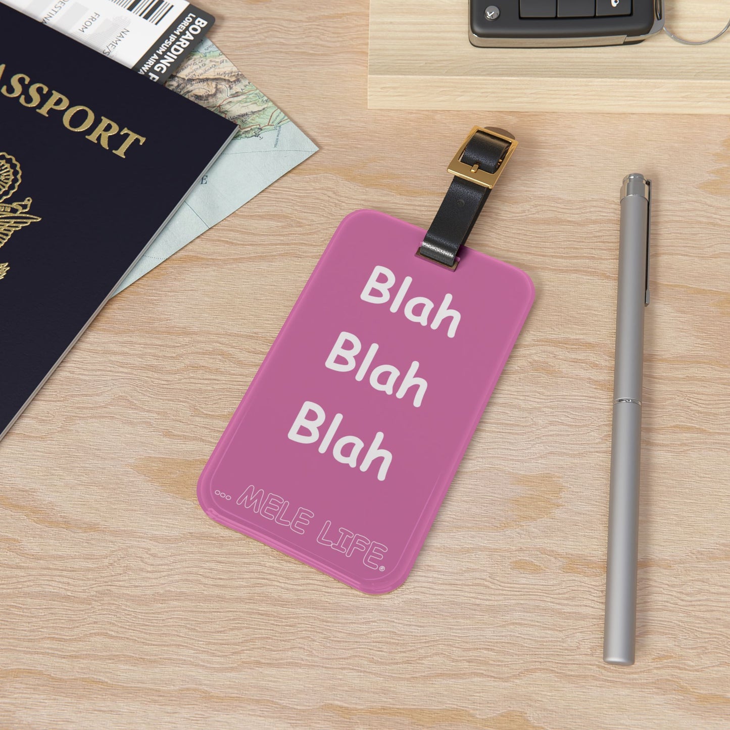 Luggage Tag - Blah Blah Blah  (pink)