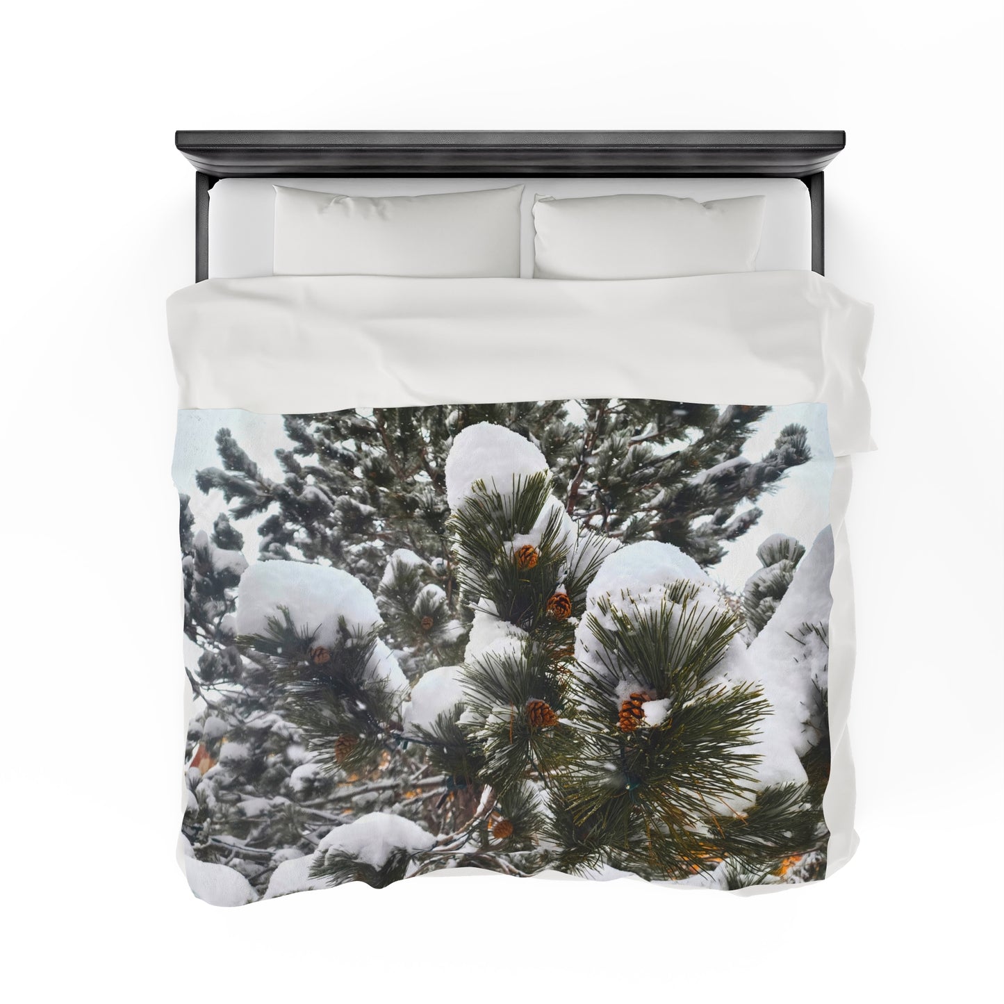 Blanket Velveteen Plush - Pine cones with snow