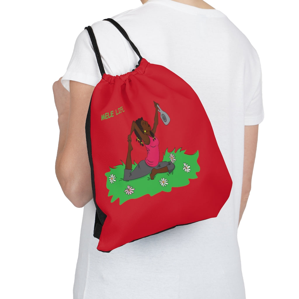 Drawstring Bag - Yoga Lady 2   (red)