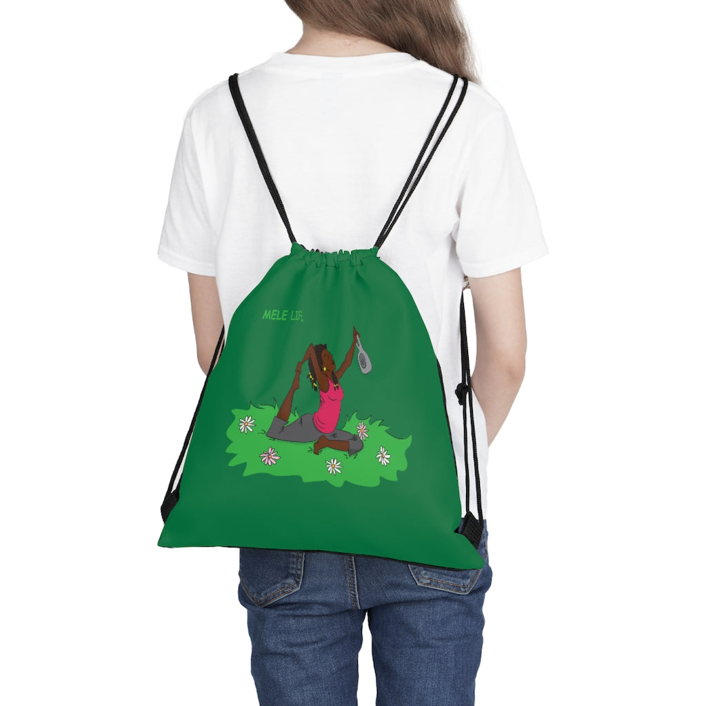 Drawstring Bag - Yoga Lady 2   (green)
