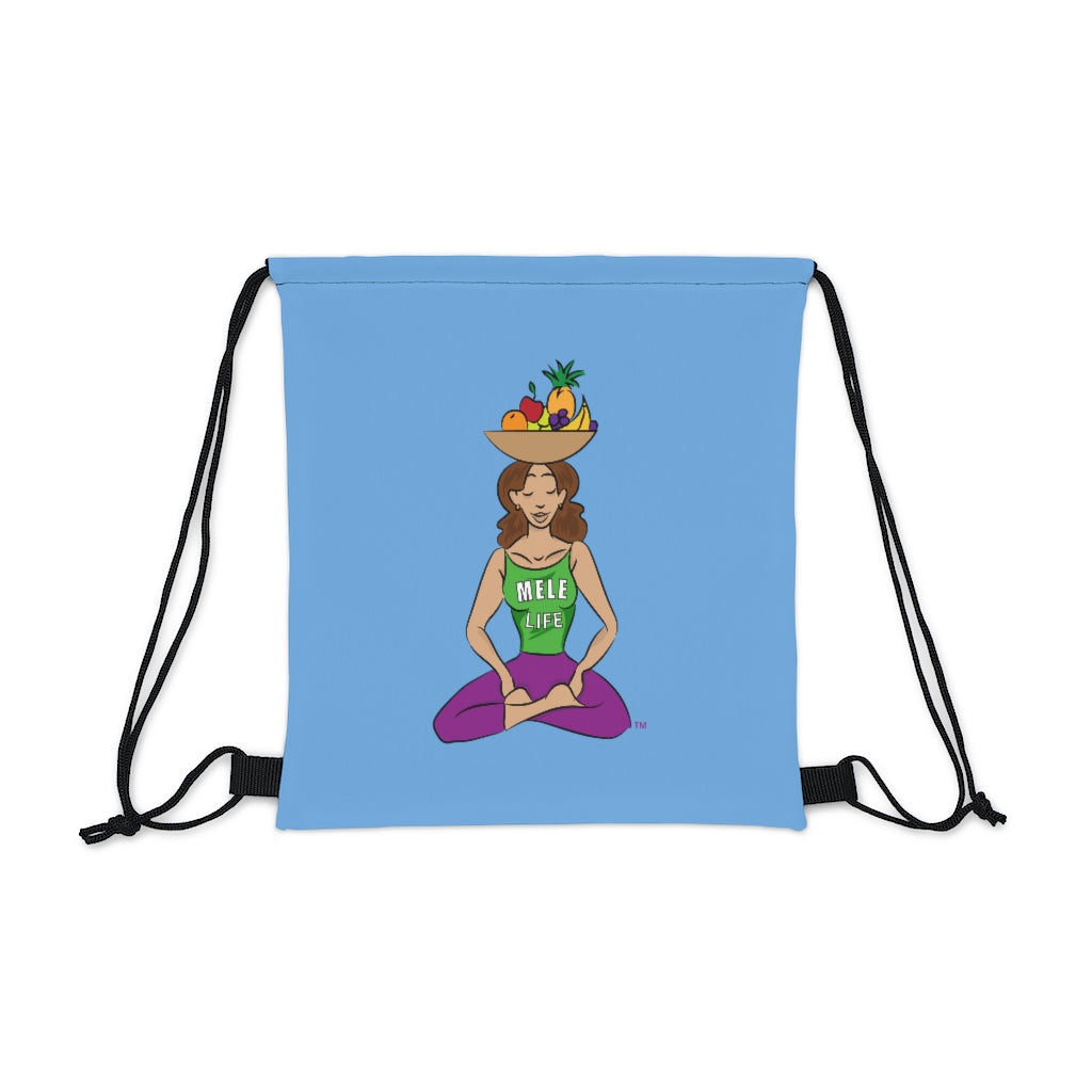 Drawstring Bag - yoga lady 1   (light blue)