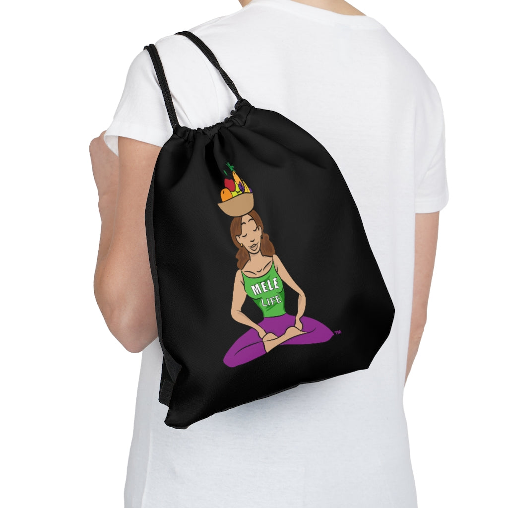 Drawstring Bag - yoga lady 1   (black)